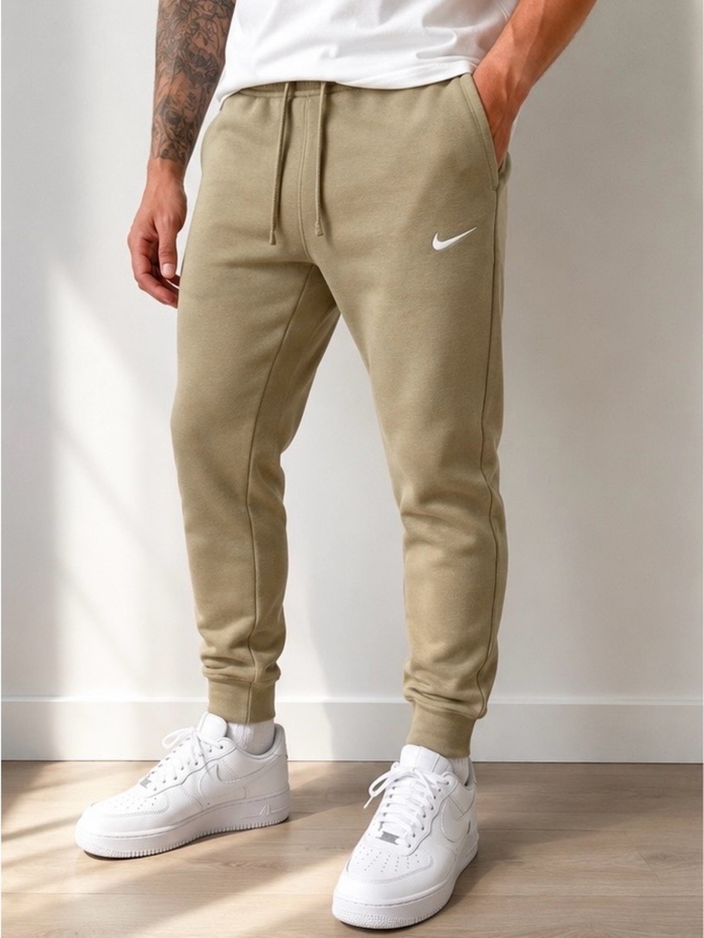 Nike Sportswear Club Fleece Joggers Khaki Tan Standard Fit Tapered Leg S NWT